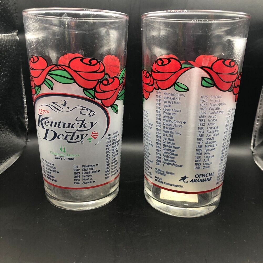 Kentucky Derby Mint Julep Glasses 127th Running 2001 Set of 2 Roses
